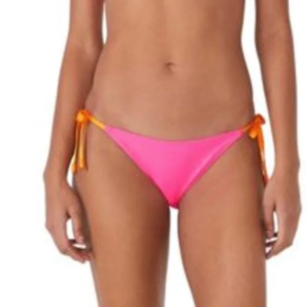 Kate Spade New York Contrast Trim String Bikini Bottoms Radiant Pink Orange Trim